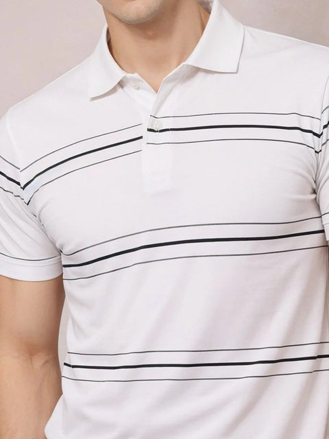 Adro Cotton Polo T Shirt for men | Regular Fit Printed Polo T-shirt | Short Sleeve White Polo Tshirt | Soft Fabric for Summer