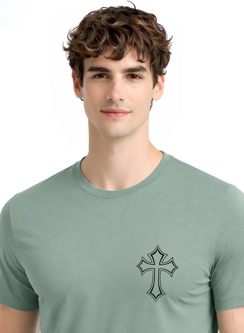 Adro Mens Cross Printed T-Shirt | Minimal Chest Graphic Cotton Casual Tshirt | Trendy Stylish Comfortable Regular Fit T shirt for Men