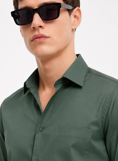 ADRO Premium Cotton Satin Shirt for Men | Casual Fit Solid Full Sleeve Shirt in Sage Green