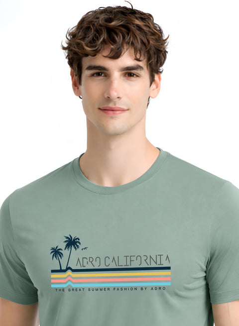 Adro Mens California Graphic T-Shirt | Retro Stripe Print Cotton Summer Tshirt | Stylish Beach T shirt | Comfortable Graphic Tee