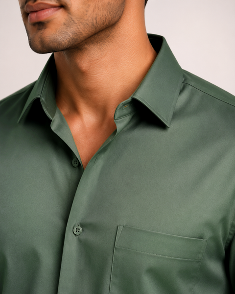 ADRO Premium Cotton Satin Shirt for Men | Casual Fit Solid Full Sleeve Shirt in Sage Green