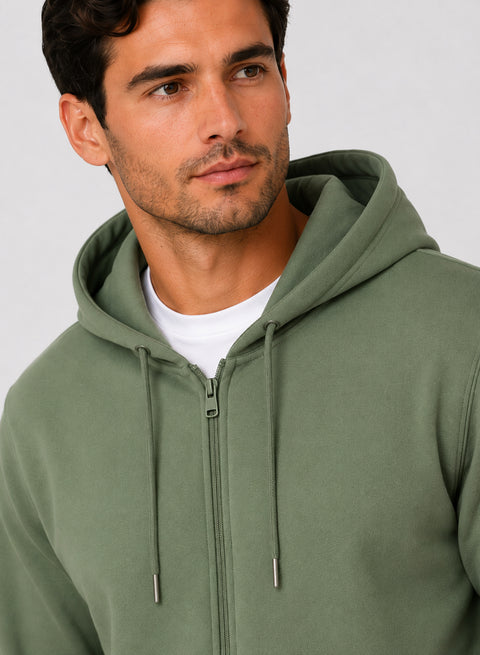ADRO Zipper Hoodie for Men | 300 GSM Cotton Hoodies | Regular Fit Jacket for Men with Pockets | Sweatshirts with Zipper for Men | Sage Pista