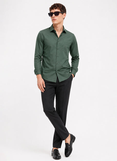 ADRO Premium Cotton Satin Shirt for Men | Casual Fit Solid Full Sleeve Shirt in Sage Green