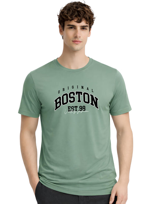 Adro Mens Boston City Printed Tshirt | Athletic Stylish Summer College Cotton T-shirt | Sporty Comfortable T shirts | Regular Fit Pista