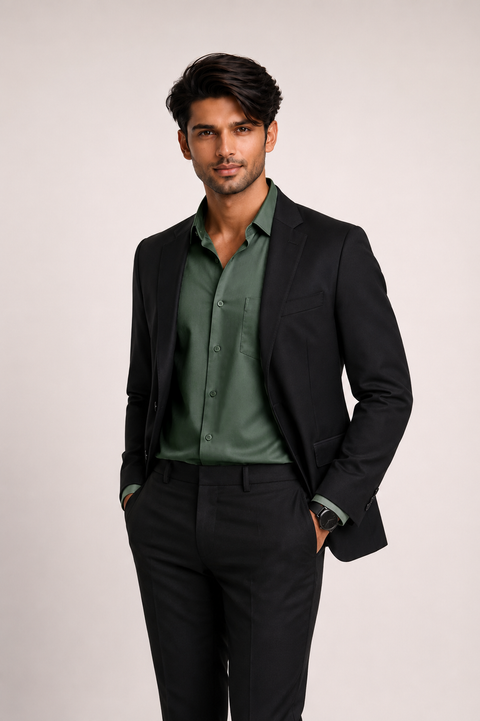 ADRO Premium Cotton Satin Shirt for Men | Casual Fit Solid Full Sleeve Shirt in Sage Green