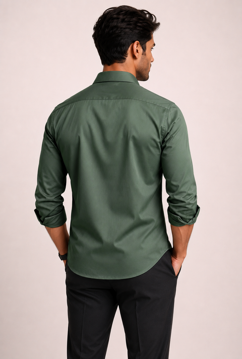 ADRO Premium Cotton Satin Shirt for Men | Casual Fit Solid Full Sleeve Shirt in Sage Green