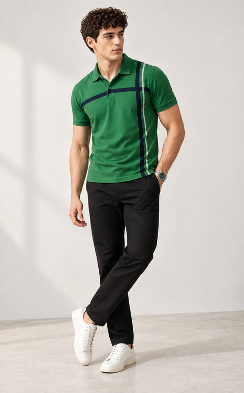 ADRO Men's Printed Stripe Polo T-Shirt | Regular Fit Half Sleeve | Green