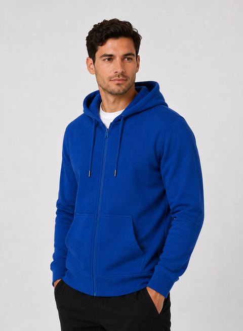ADRO Zipper Hoodie for Men | 300 GSM Cotton Hoodies | Regular Fit Jacket for Men with Pockets | Sweatshirts with Zipper for Men | Cobalt Blue