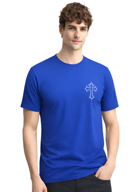 Adro Mens Cross Printed T-Shirt | Minimal Chest Graphic Cotton Casual Tshirt | Trendy Stylish Comfortable Regular Fit T shirt for Men Royal Blue