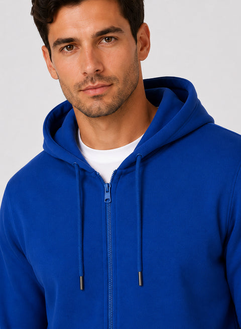ADRO Zipper Hoodie for Men | 300 GSM Cotton Hoodies | Regular Fit Jacket for Men with Pockets | Sweatshirts with Zipper for Men | Cobalt Blue