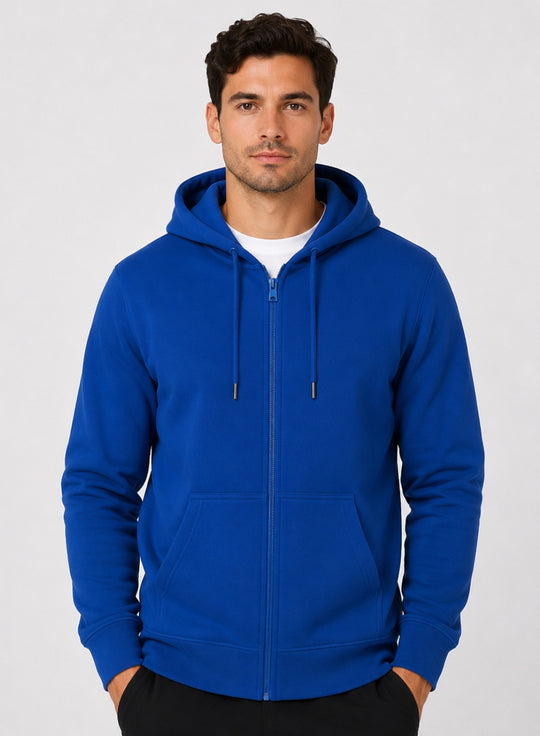 ADRO Zipper Hoodie for Men | 300 GSM Cotton Hoodies | Regular Fit Jacket for Men with Pockets | Sweatshirts with Zipper for Men | Cobalt Blue