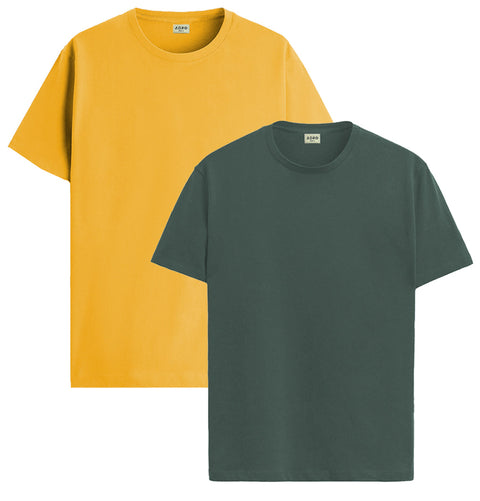 ADRO Mens T Shirts | Solid Tshirts for Men | Pure Cotton Lycra Fabric | 4 Way Stretch Smart tech Tshirt | Pack of 2 Round Neck T-Shirt for Summer
