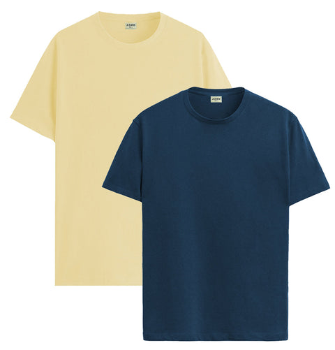 ADRO Mens T Shirts | Solid Tshirts for Men | Pure Cotton Lycra Fabric | 4 Way Stretch Smart tech Tshirt | Pack of 2 Round Neck T-Shirt for Summer