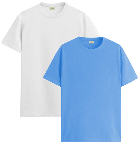 ADRO Mens T Shirts | Solid Tshirts for Men | Pure Cotton Lycra Fabric | 4 Way Stretch Smart tech Tshirt | Pack of 2 Round Neck T-Shirt for Summer