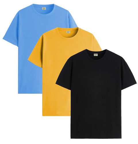 ADRO Mens T Shirts | Solid Tshirts for Men | Pure Cotton Lycra Fabric | 4 Way Stretch Smart tech Tshirt | Pack of 3 Round Neck T-Shirt for Summer