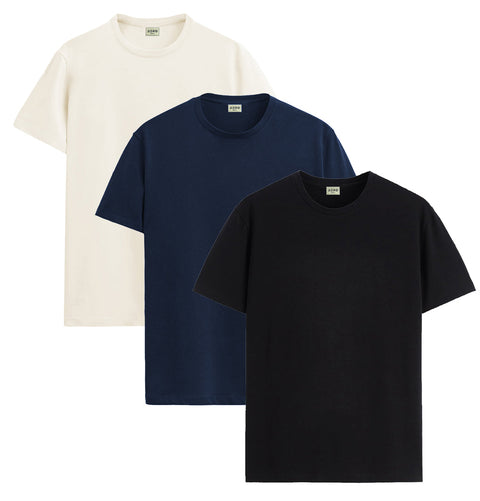 ADRO Mens T Shirts | Solid Tshirts for Men | Pure Cotton Lycra Fabric | 4 Way Stretch Smart tech Tshirt | Pack of 3 Round Neck T-Shirt for Summer