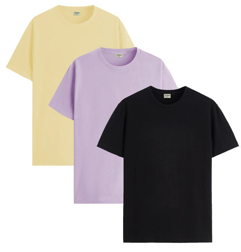 ADRO Mens T Shirts | Solid Tshirts for Men | Pure Cotton Lycra Fabric | 4 Way Stretch Smart tech Tshirt | Pack of 3 Round Neck T-Shirt for Summer