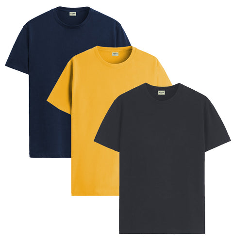ADRO Mens T Shirts | Solid Tshirts for Men | Pure Cotton Lycra Fabric | 4 Way Stretch Smart tech Tshirt | Pack of 3 Round Neck T-Shirt for Summer