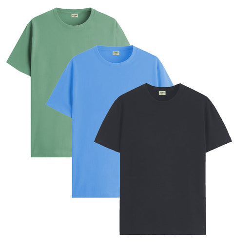ADRO Mens T Shirts | Solid Tshirts for Men | Pure Cotton Lycra Fabric | 4 Way Stretch Smart tech Tshirt | Pack of 3 Round Neck T-Shirt for Summer