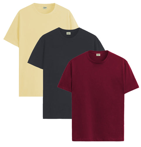 ADRO Mens T Shirts | Solid Tshirts for Men | Pure Cotton Lycra Fabric | 4 Way Stretch Smart tech Tshirt | Pack of 3 Round Neck T-Shirt for Summer