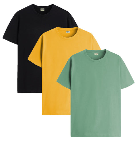 ADRO Mens T Shirts | Solid Tshirts for Men | Pure Cotton Lycra Fabric | 4 Way Stretch Smart tech Tshirt | Pack of 3 Round Neck T-Shirt for Summer