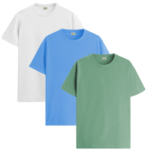 ADRO Mens T Shirts | Solid Tshirts for Men | Pure Cotton Lycra Fabric | 4 Way Stretch Smart tech Tshirt | Pack of 3 Round Neck T-Shirt for Summer
