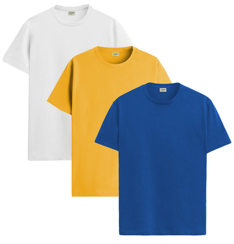 ADRO Mens T Shirts | Solid Tshirts for Men | Pure Cotton Lycra Fabric | 4 Way Stretch Smart tech Tshirt | Pack of 3 Round Neck T-Shirt for Summer