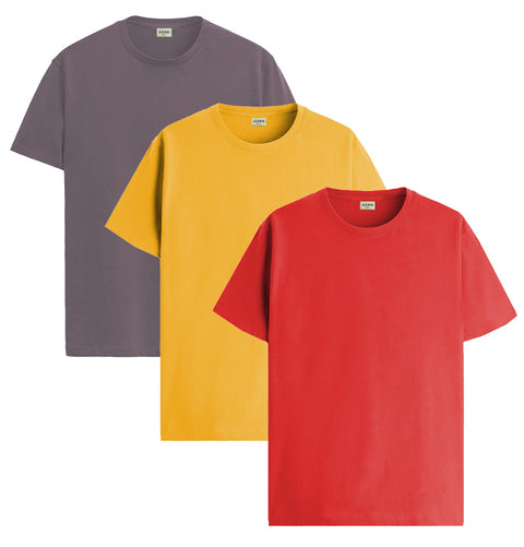 ADRO Mens T Shirts | Solid Tshirts for Men | Pure Cotton Lycra Fabric | 4 Way Stretch Smart tech Tshirt | Pack of 3 Round Neck T-Shirt for Summer