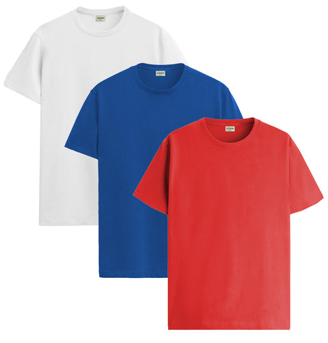 ADRO Mens T Shirts | Solid Tshirts for Men | Pure Cotton Lycra Fabric | 4 Way Stretch Smart tech Tshirt | Pack of 3 Round Neck T-Shirt for Summer