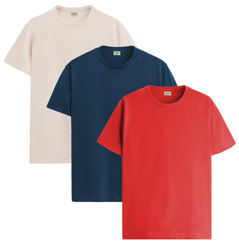 ADRO Mens T Shirts | Solid Tshirts for Men | Pure Cotton Lycra Fabric | 4 Way Stretch Smart tech Tshirt | Pack of 3 Round Neck T-Shirt for Summer