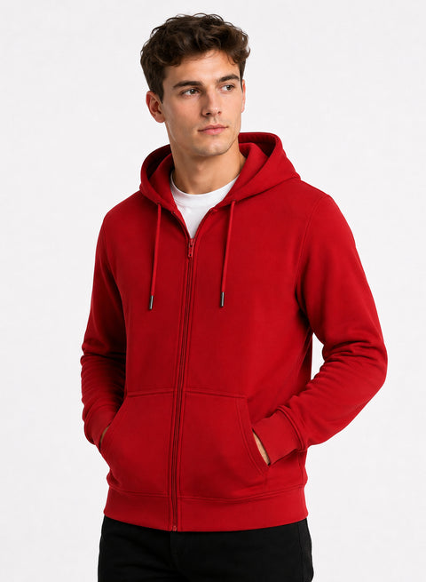 ADRO Zipper Hoodie for Men | 300 GSM Cotton Hoodies | Regular Fit Jacket for Men with Pockets | Sweatshirts with Zipper for Men | Crimson Red