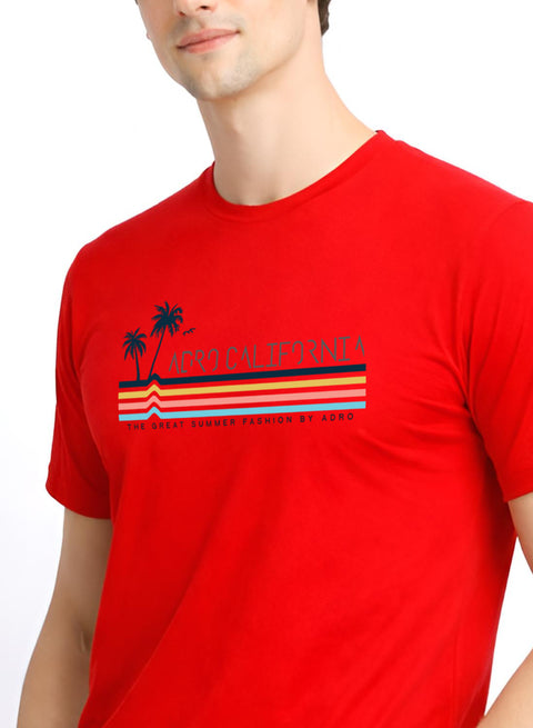 Adro Mens California Graphic T-Shirt | Retro Stripe Print Cotton Summer Tshirt | Stylish Beach T shirt | Comfortable Graphic Tee