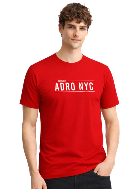 Adro Mens Branded Logo Printed T-Shirt | Typography Print 100% Cotton T shirt | Stylish Tee Summer Regular Fit Graphic Tshirt Red