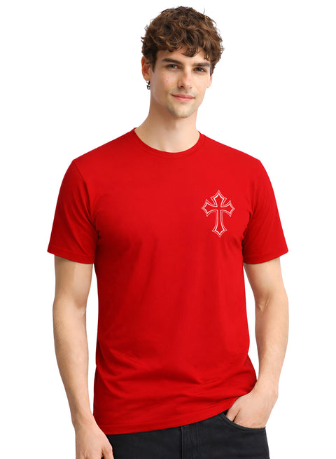 Adro Mens Cross Printed T-Shirt | Minimal Chest Graphic Cotton Casual Tshirt | Trendy Stylish Comfortable Regular Fit T shirt for Men Red