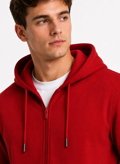 ADRO Zipper Hoodie for Men | 300 GSM Cotton Hoodies | Regular Fit Jacket for Men with Pockets | Sweatshirts with Zipper for Men | Crimson Red