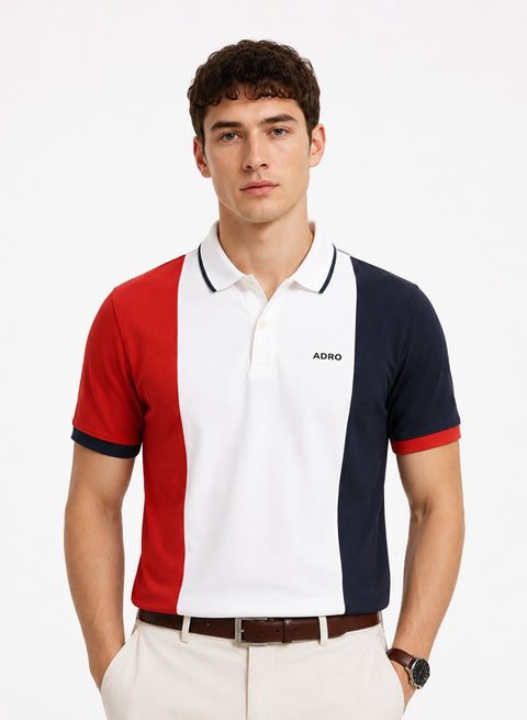 Adro Multicolour Polo T Shirt | 100% Cotton Mens Polo Tshirt | Regular Fit Half Sleeve Cut & Sew Polo T-shirt for men | Tricolor Boldwave
