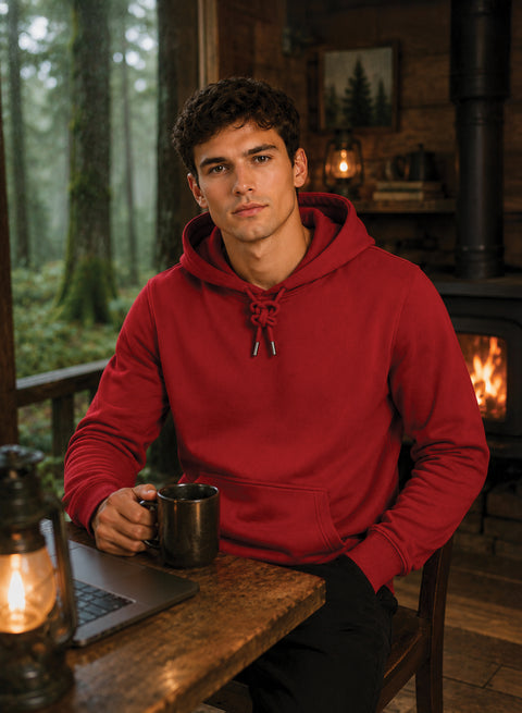 ADRO Hoodie for men | 300 GSM Cotton Fleece Warm & Soft Fabric | Mens Hoodies | Casual Sweatshirt for Winter, Travel & Collage | Regular Fit Hooded Pullover | Crimson Red