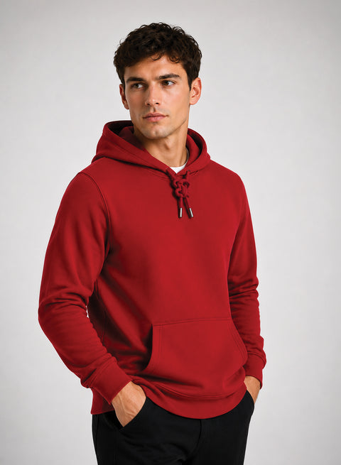 ADRO Hoodie for men | 300 GSM Cotton Fleece Warm & Soft Fabric | Mens Hoodies | Casual Sweatshirt for Winter, Travel & Collage | Regular Fit Hooded Pullover | Crimson Red