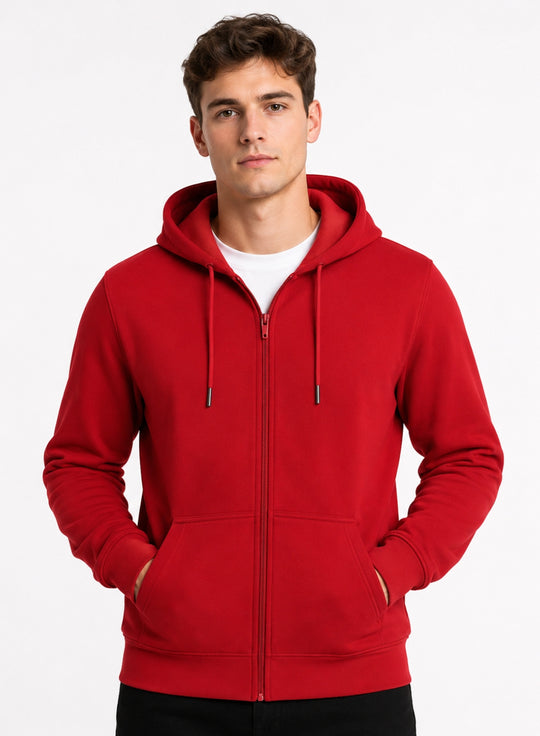 ADRO Zipper Hoodie for Men | 300 GSM Cotton Hoodies | Regular Fit Jacket for Men with Pockets | Sweatshirts with Zipper for Men | Crimson Red