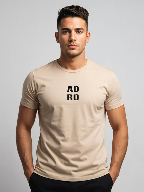 Adro Men’s Regular Fit T-Shirt – Minimal ADRO Text Design | 180 GSM Cotton Lycra Half Sleeve Round Neck Logo Tee