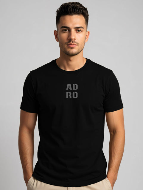 Adro Men’s Regular Fit T-Shirt – Minimal ADRO Text Design | 180 GSM Cotton Lycra Half Sleeve Round Neck Logo Tee