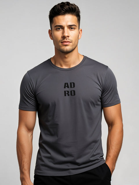 Adro Men’s Regular Fit T-Shirt – Minimal ADRO Text Design | 180 GSM Cotton Lycra Half Sleeve Round Neck Logo Tee