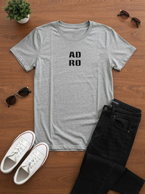 Adro Men’s Regular Fit T-Shirt – Minimal ADRO Text Design | 180 GSM Cotton Lycra Half Sleeve Round Neck Logo Tee