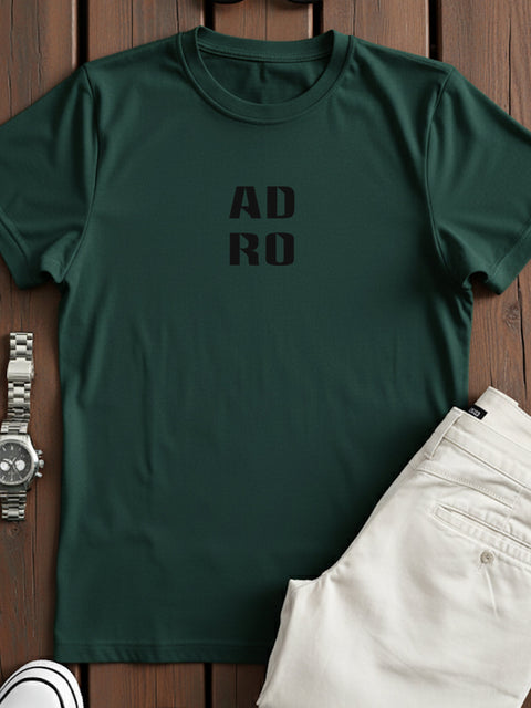 Adro Men’s Regular Fit T-Shirt – Minimal ADRO Text Design | 180 GSM Cotton Lycra Half Sleeve Round Neck Logo Tee