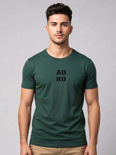 Adro Men’s Regular Fit T-Shirt – Minimal ADRO Text Design | 180 GSM Cotton Lycra Half Sleeve Round Neck Logo Tee