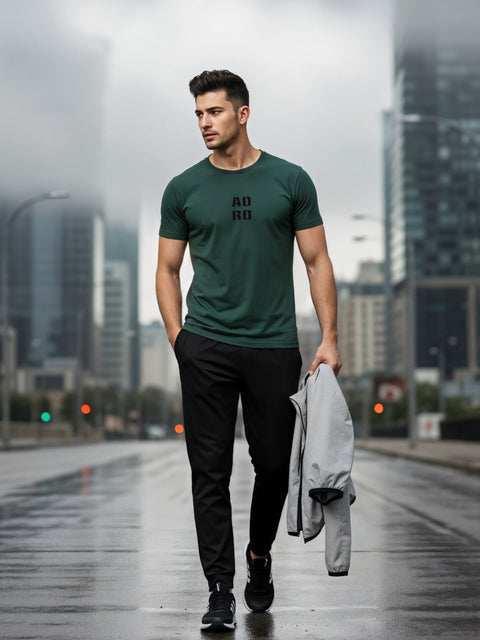 Adro Men’s Regular Fit T-Shirt – Minimal ADRO Text Design | 180 GSM Cotton Lycra Half Sleeve Round Neck Logo Tee