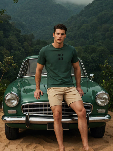 Adro Men’s Regular Fit T-Shirt – Minimal ADRO Text Design | 180 GSM Cotton Lycra Half Sleeve Round Neck Logo Tee