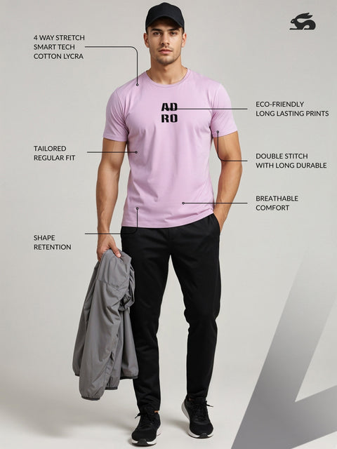 Adro Men’s Regular Fit T-Shirt – Minimal ADRO Text Design | 180 GSM Cotton Lycra Half Sleeve Round Neck Logo Tee