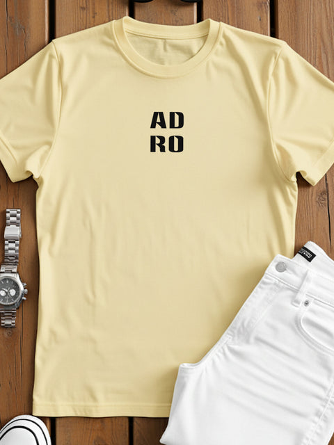 Adro Men’s Regular Fit T-Shirt – Minimal ADRO Text Design | 180 GSM Cotton Lycra Half Sleeve Round Neck Logo Tee