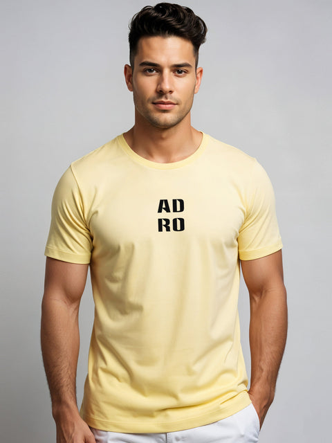 Adro Men’s Regular Fit T-Shirt – Minimal ADRO Text Design | 180 GSM Cotton Lycra Half Sleeve Round Neck Logo Tee